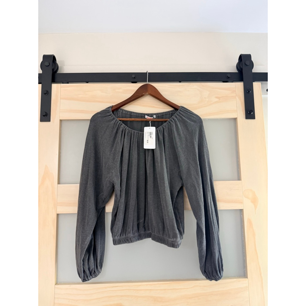 Sundry Charcoal Long-Sleeve Gathered Neck Pullover